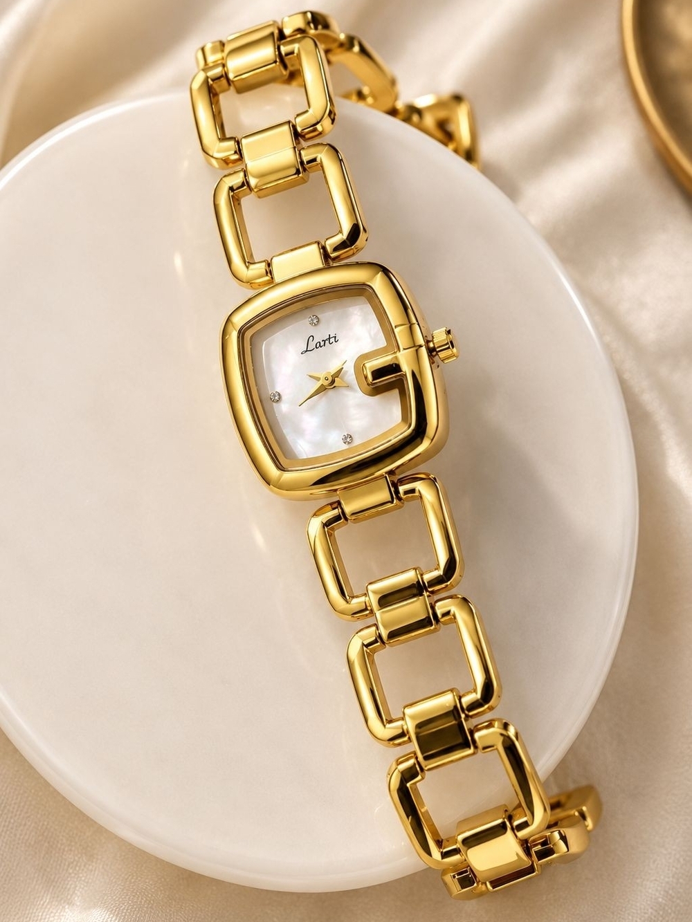 Gold-Tone Square Link Bracelet Watch for Women